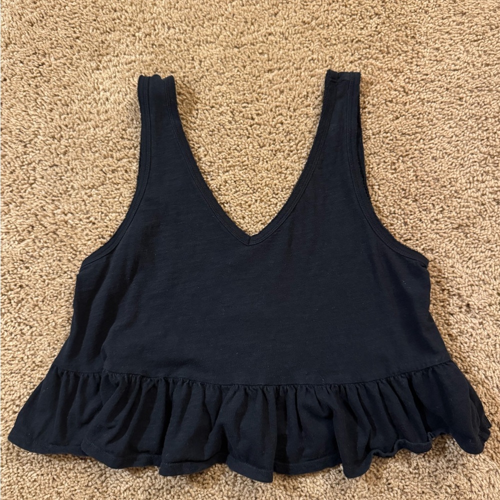 Wild Fable Black V-Neck Ruffle Tank Top